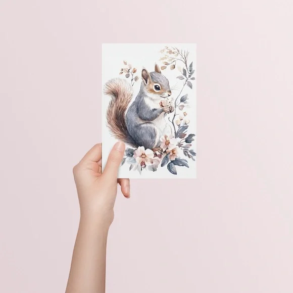 Watercolor Floral Squirrel Portrait Wall Art Illustration Print Poster Unframed - Picture 6 of 9